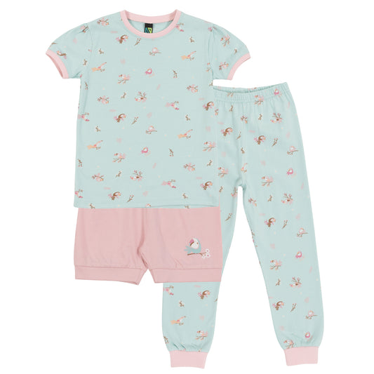 Pyjama trois-pièces bébé Bébé Fille Turquoise